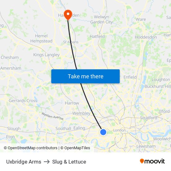 Uxbridge Arms to Slug & Lettuce map