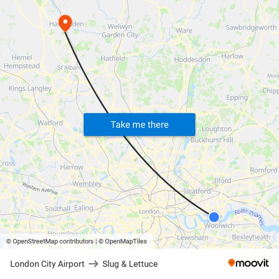 London City Airport to Slug & Lettuce map