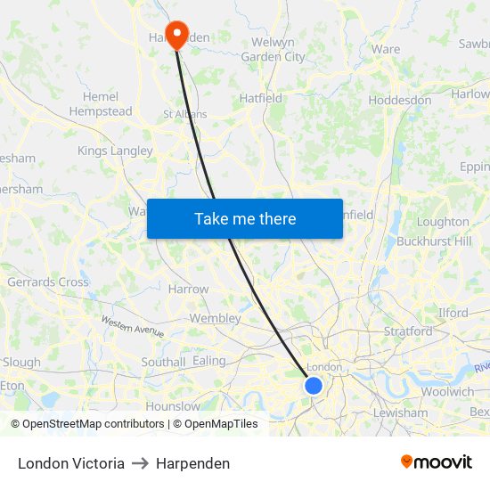 London Victoria to Harpenden map