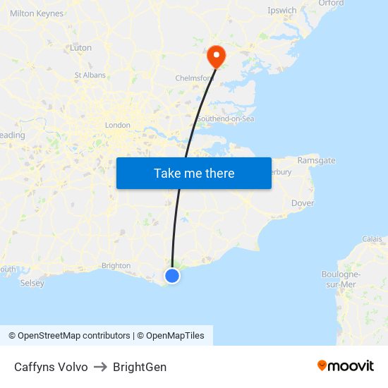 Caffyns Eastbourne to BrightGen map