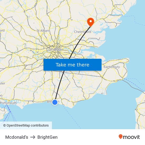 Mcdonald's Brighton Marina to BrightGen map