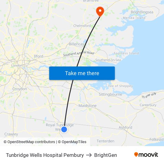 Tunbridge Wells Hospital Pembury to BrightGen map