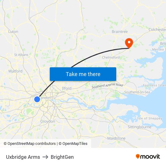 Uxbridge Arms to BrightGen map