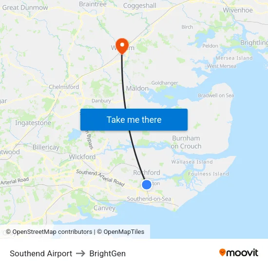Southend Airport to BrightGen map