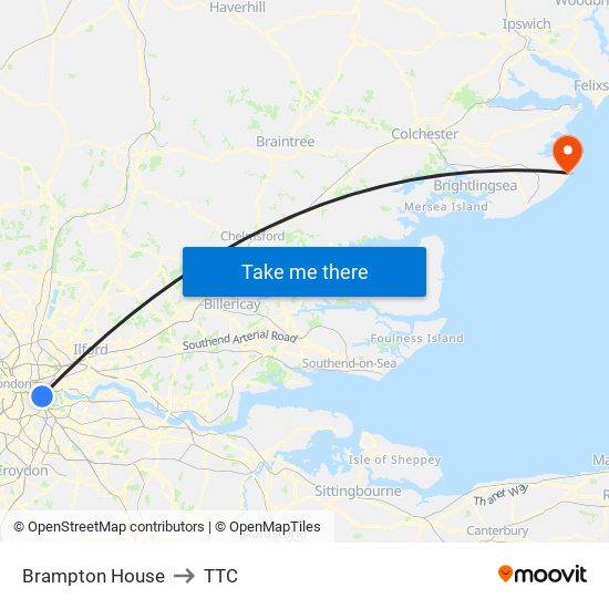 Brampton House to TTC map