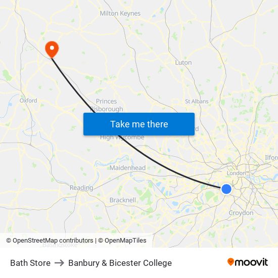 Bath Store to Banbury & Bicester College map