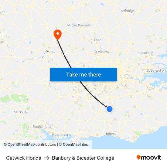 Gatwick Honda to Banbury & Bicester College map