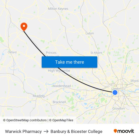 Warwick Pharmacy to Banbury & Bicester College map