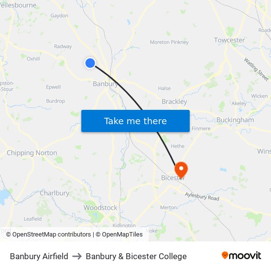Banbury Airfield to Banbury & Bicester College map