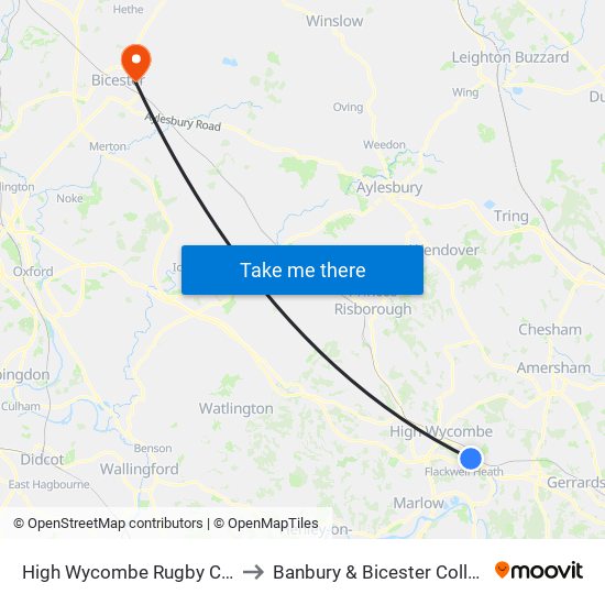 High Wycombe Rugby Club to Banbury & Bicester College map