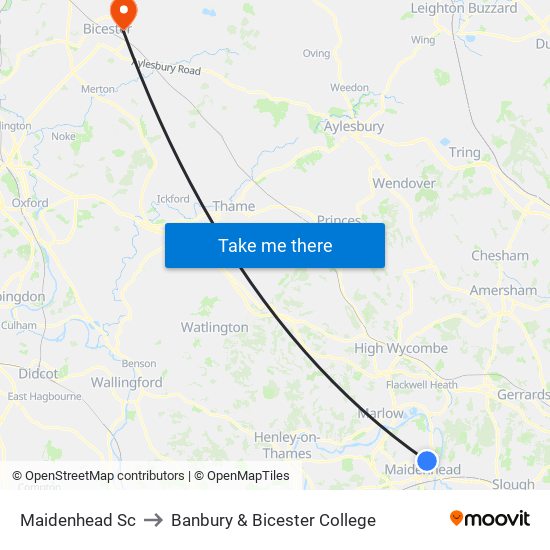 Maidenhead Sc to Banbury & Bicester College map