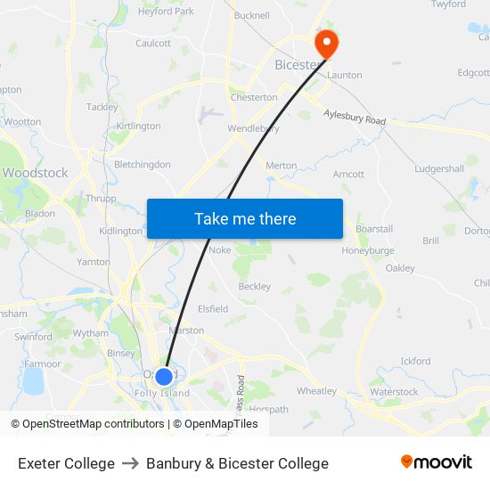 Exeter College to Banbury & Bicester College map