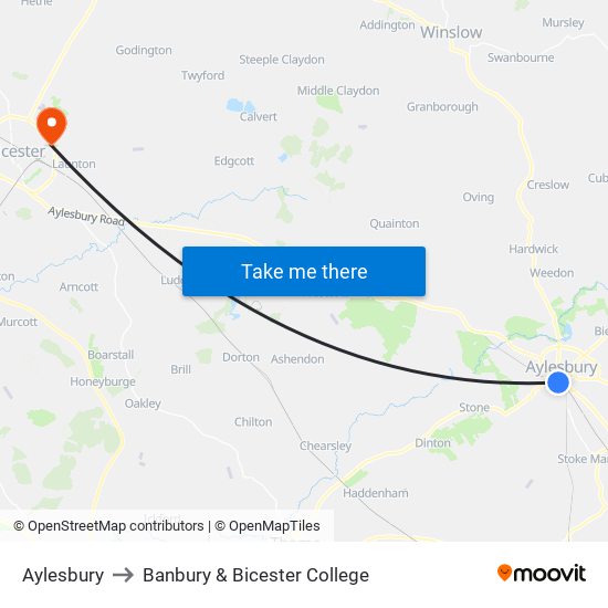 Aylesbury to Banbury & Bicester College map