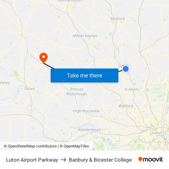 Luton Airport Parkway to Banbury & Bicester College map