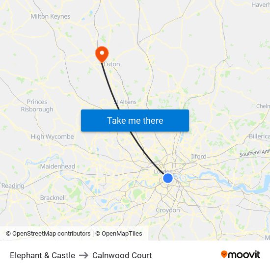 Elephant & Castle to Calnwood Court map