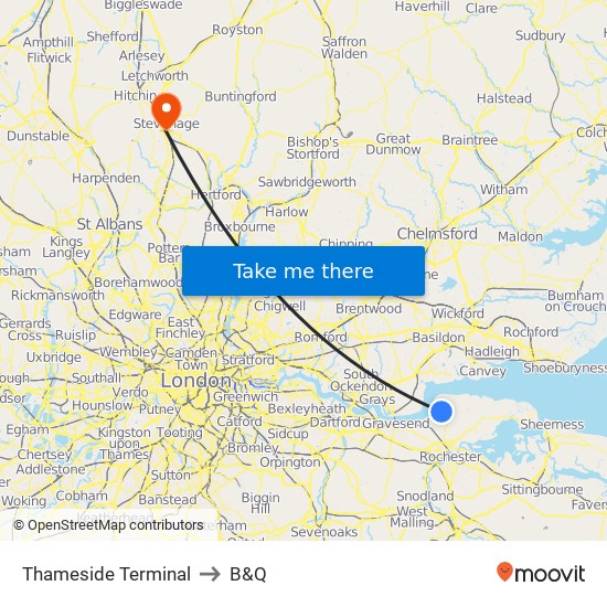 Thameside Terminal to B&Q map