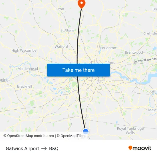 Gatwick Airport to B&Q map