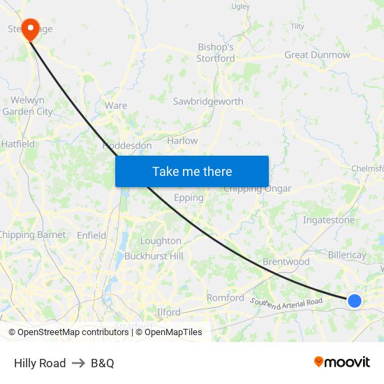 Hilly Road to B&Q map