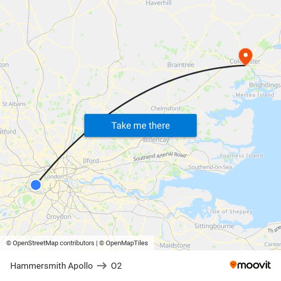 Hammersmith Apollo to O2 map