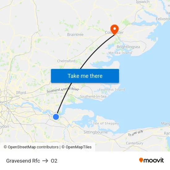Gravesend Rfc to O2 map