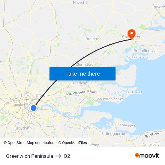 Greenwich Peninsula to O2 map