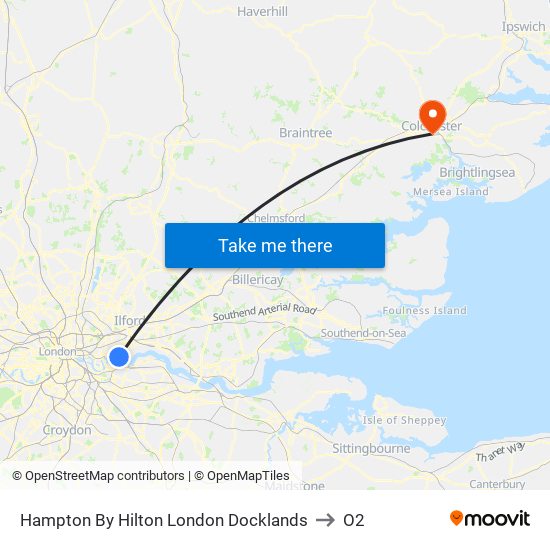 Hampton By Hilton London Docklands to O2 map