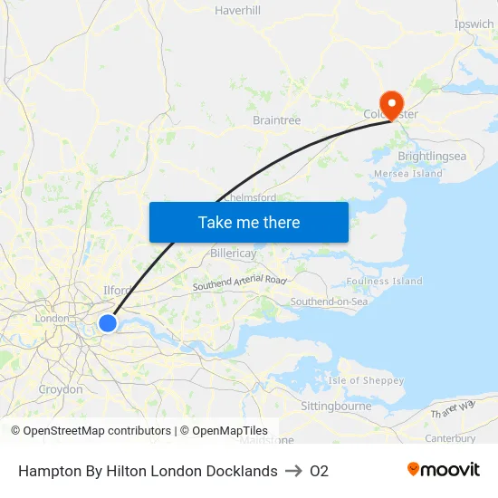 Hampton By Hilton London Docklands to O2 map