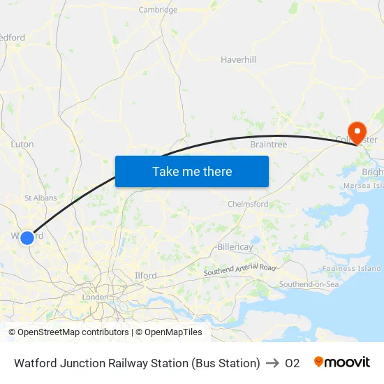 Watford Junction Railway Station (Bus Station) to O2 map