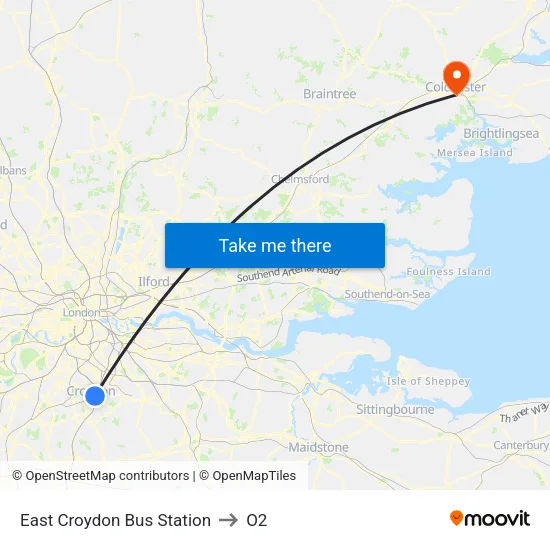 East Croydon Bus Station to O2 map