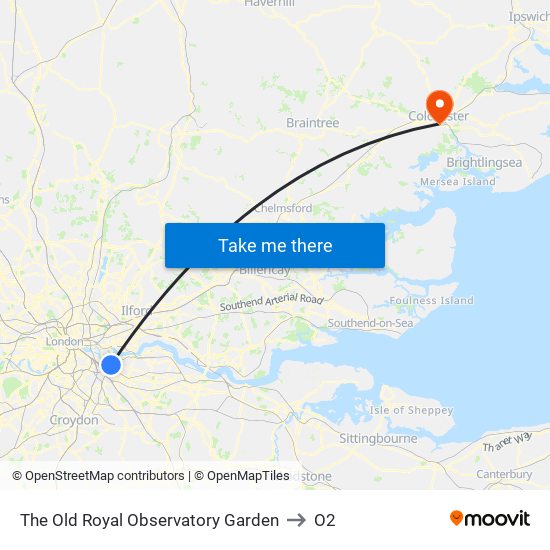 The Old Royal Observatory Garden to O2 map