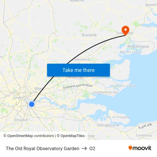 The Old Royal Observatory Garden to O2 map
