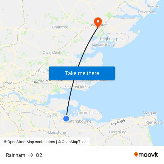 Rainham to O2 map