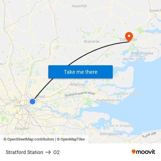 Stratford Station to O2 map