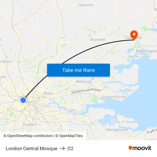 London Central Mosque to O2 map