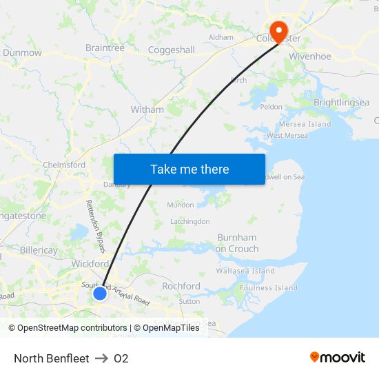 North Benfleet to O2 map