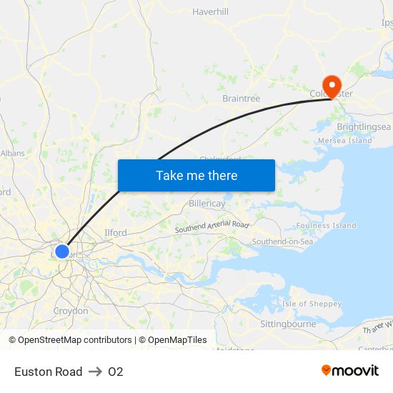 Euston Road to O2 map
