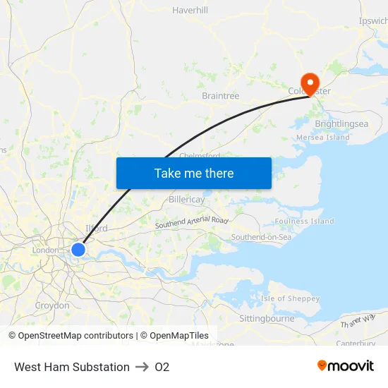 West Ham Substation to O2 map