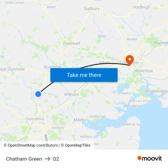 Chatham Green to O2 map