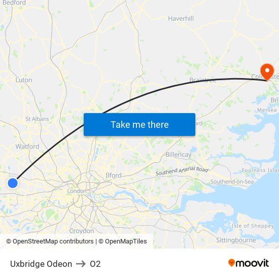 Uxbridge Odeon to O2 map