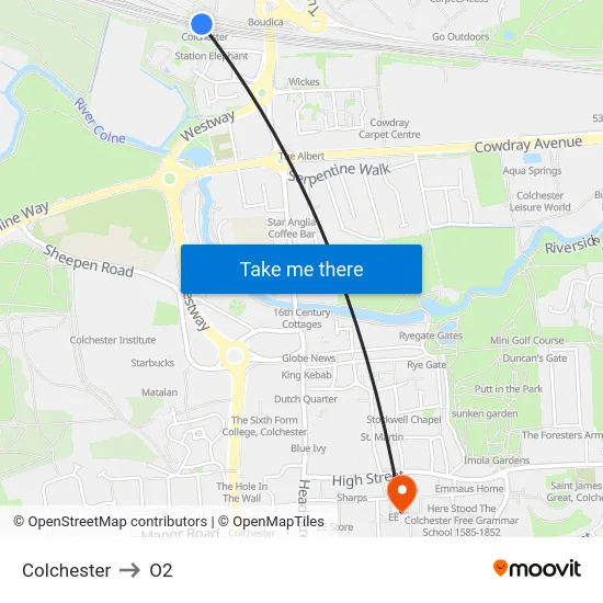Colchester to O2 map