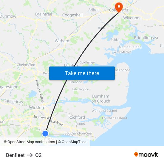 Benfleet to O2 map