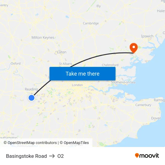 Basingstoke Road to O2 map