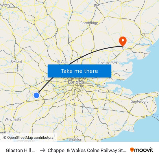 Glaston Hill House to Chappel & Wakes Colne Railway Station (CWC) map