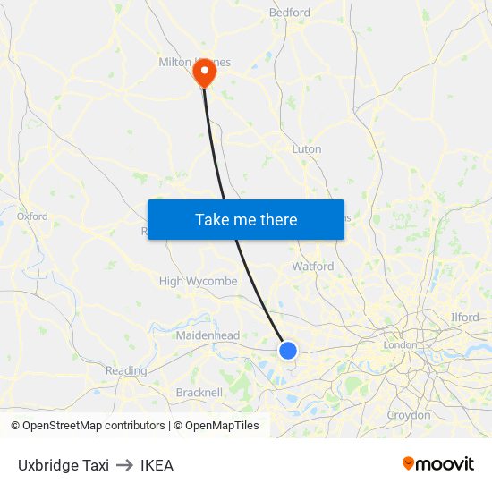 Uxbridge Taxi to IKEA map