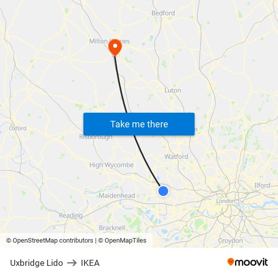 Uxbridge Lido to IKEA map