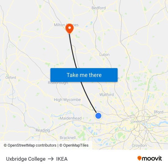 Uxbridge College to IKEA map