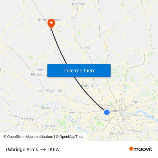 Uxbridge Arms to IKEA map