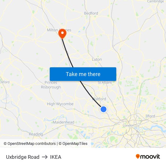 Uxbridge Road to IKEA map
