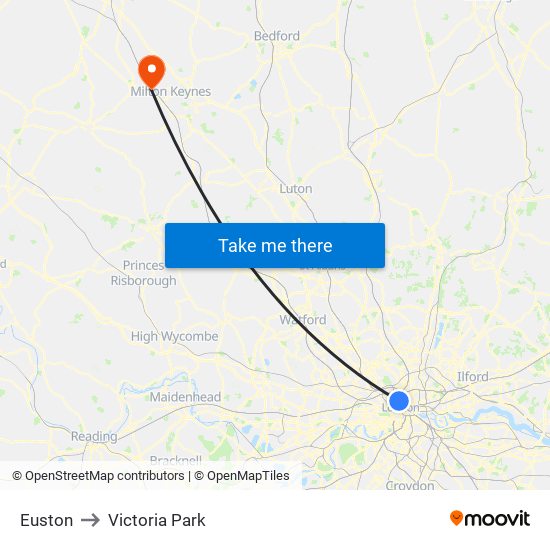 Euston to Victoria Park map