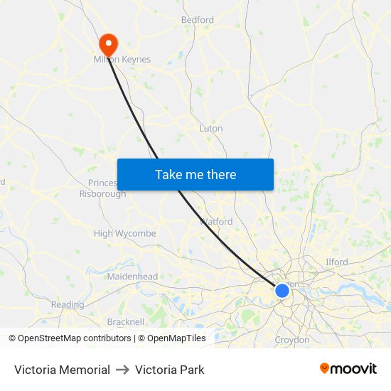 Victoria Memorial to Victoria Park map